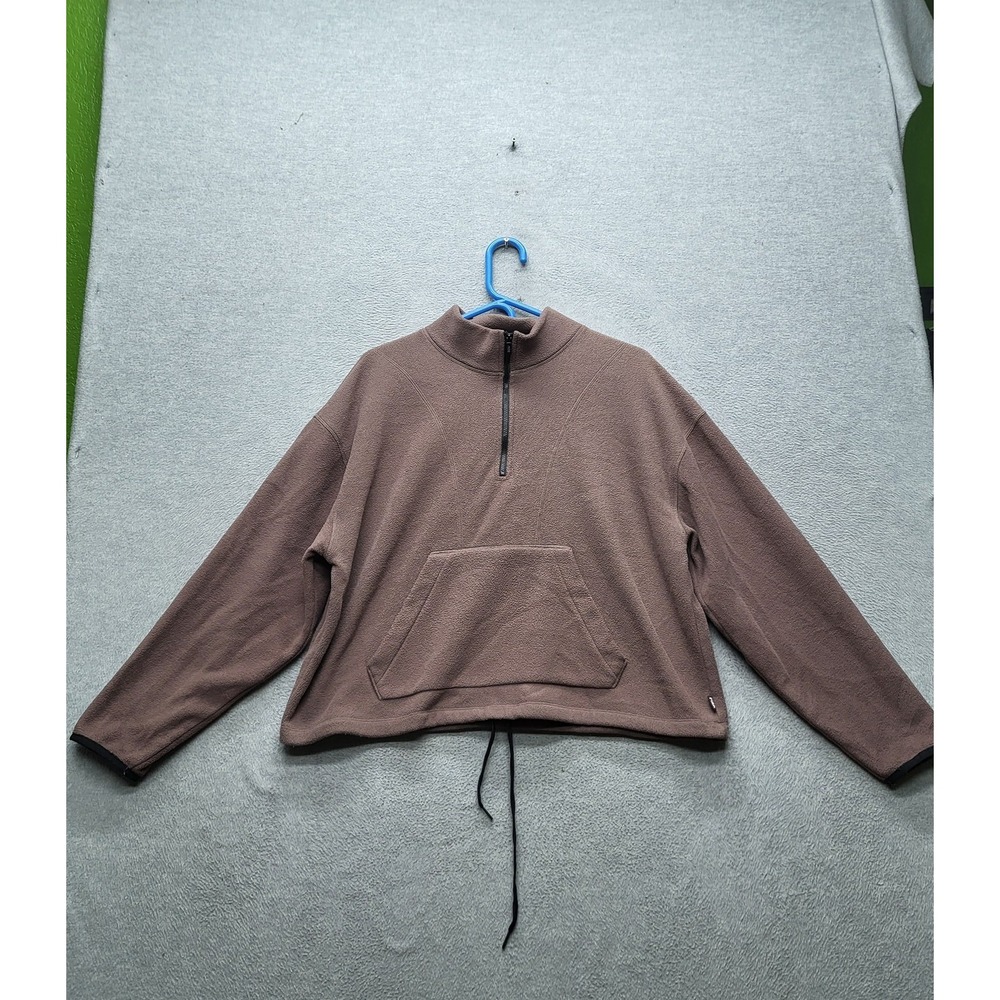 PINK Victoria's Secret Women Sweatshirt L Brown Fleece Zipper Long Sleeve READ